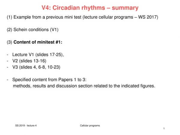 V4: Circadian rhythms – summary