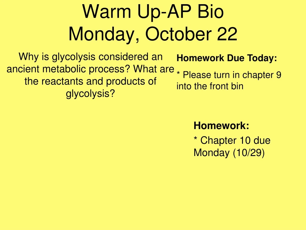 warm up ap bio monday october 22