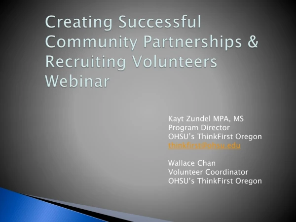 Creating Successful Community Partnerships &amp; Recruiting Volunteers Webinar