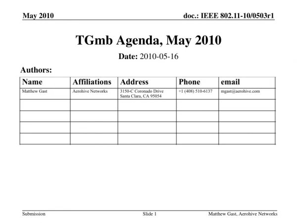 TGmb Agenda, May 2010