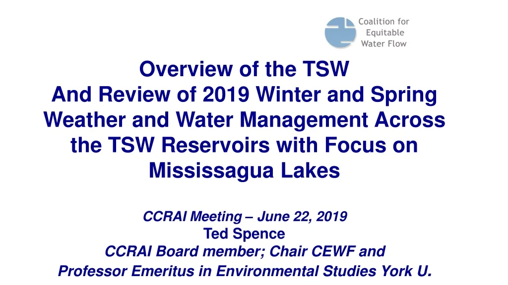 overview of the tsw and review of 2019 winter
