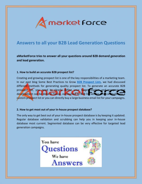 Answers to all your B2B Lead Generation Questions