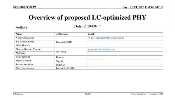 Overview of proposed LC-optimized PHY