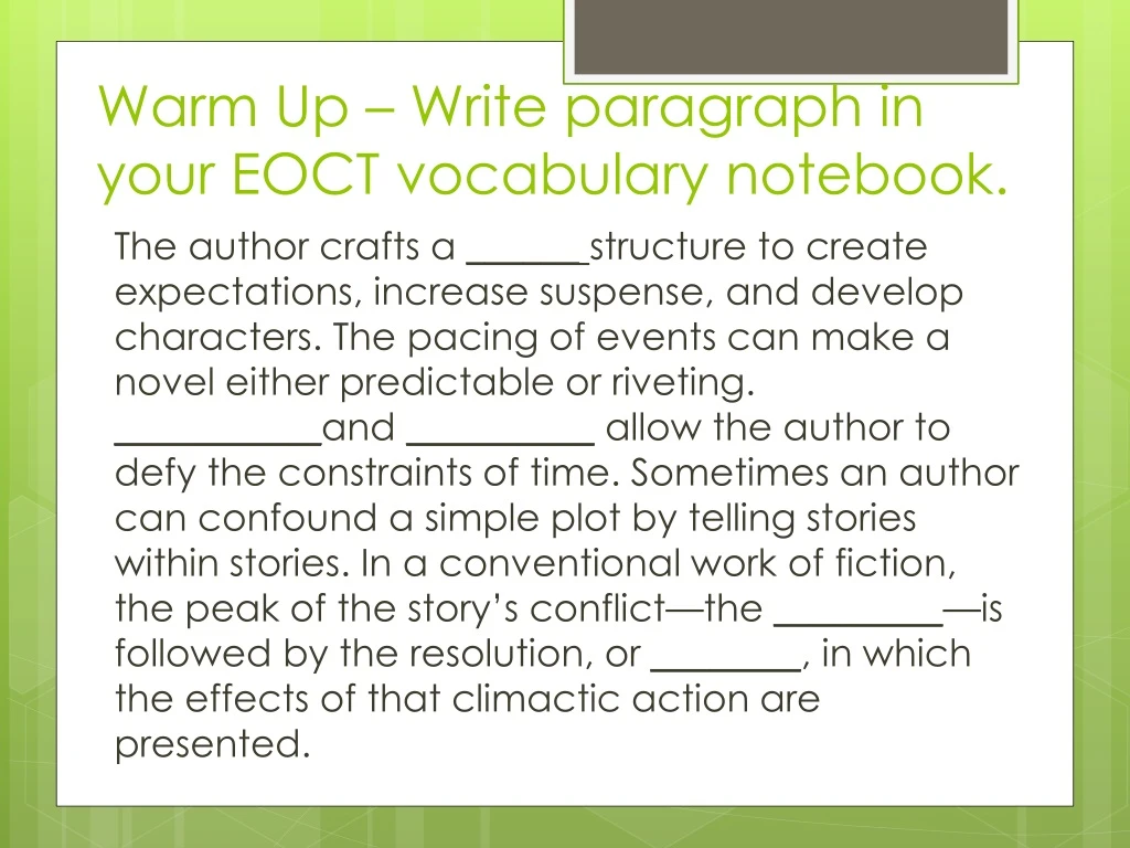 warm up write paragraph in your eoct vocabulary notebook