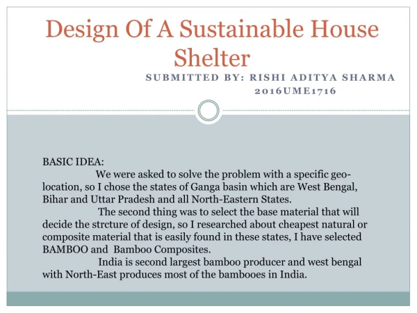 Design Of A Sustainable House Shelter