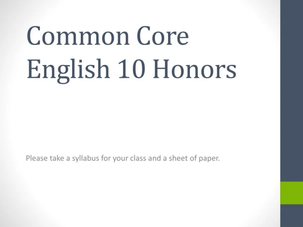Common Core English 10 Honors