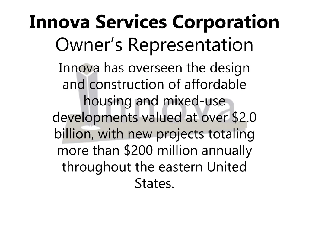 innova services corporation owner s representation