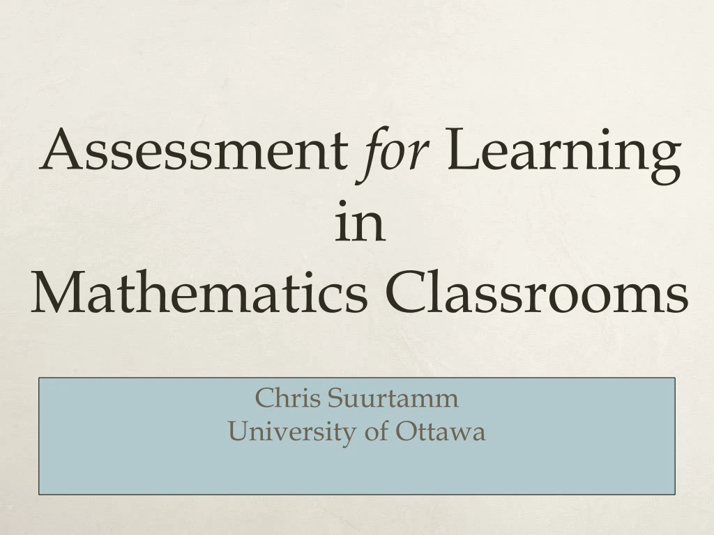 assessment for learning in mathematics classrooms