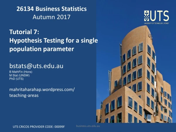 26134 Business Statistics Autumn 2017