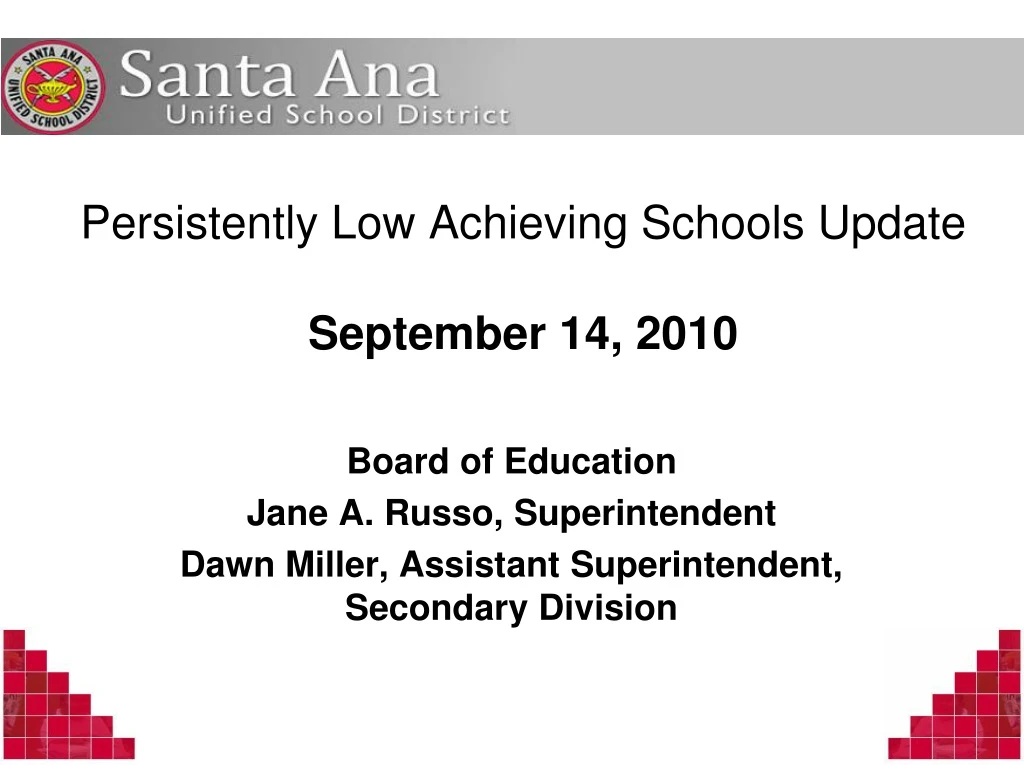 persistently low achieving schools update september 14 2010