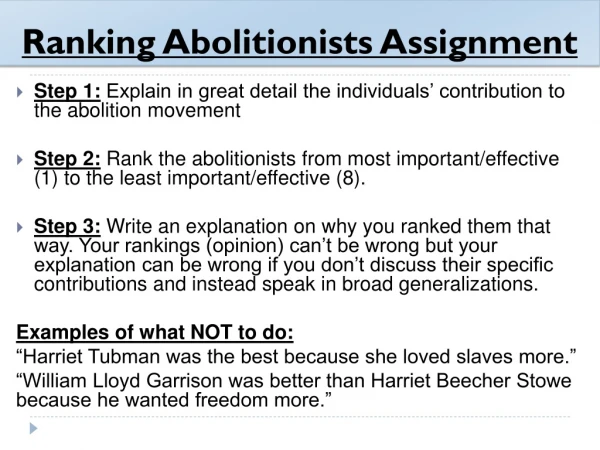 Ranking Abolitionists Assignment