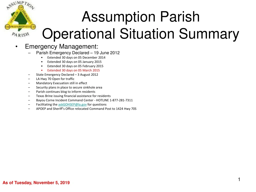 assumption parish operational situation summary