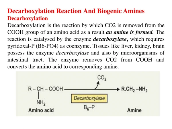 Decarboxylation Reaction And Biogenic Amines Decarboxylation