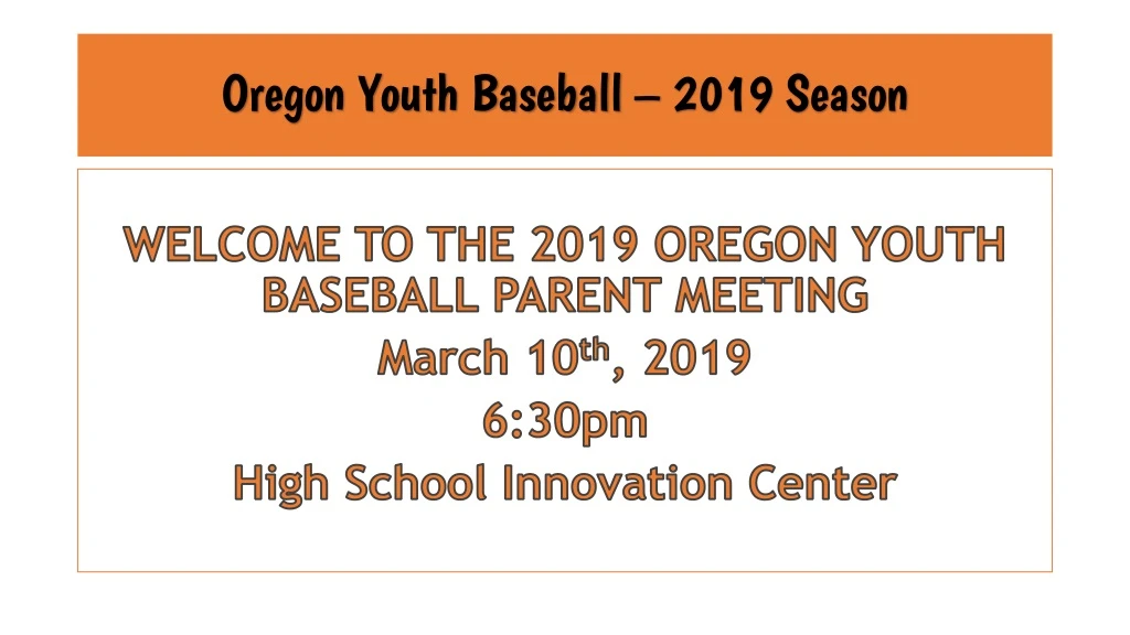 oregon youth baseball 2019 season