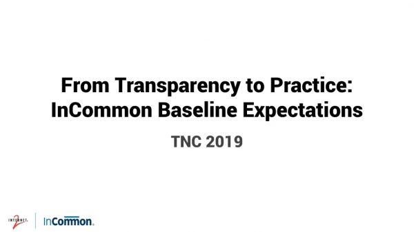 From Transparency to Practice: InCommon Baseline Expectations