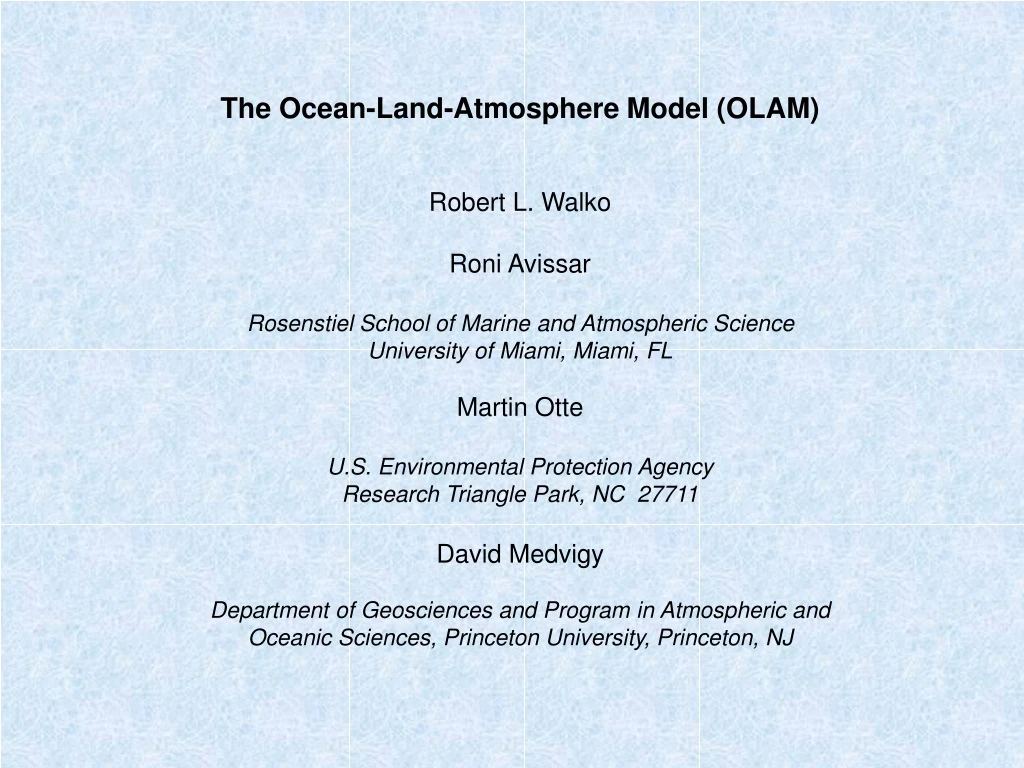 the ocean land atmosphere model olam robert