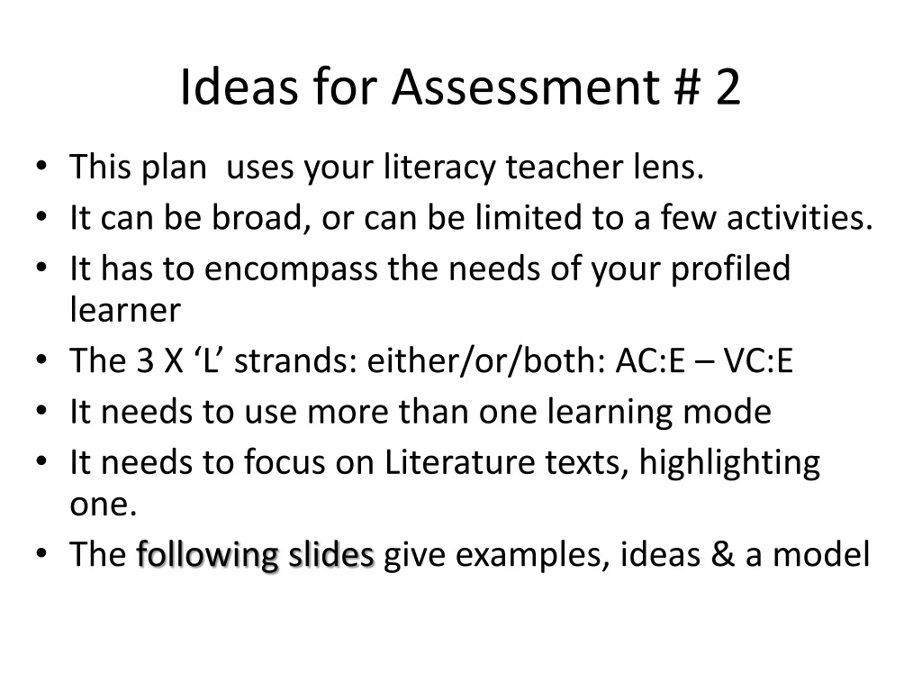 ideas for assessment 2