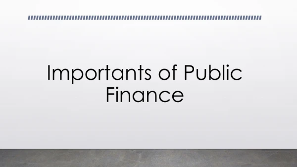 Importants of Public Finance