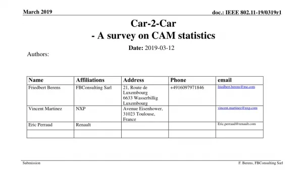 Car-2-Car - A survey on CAM statistics