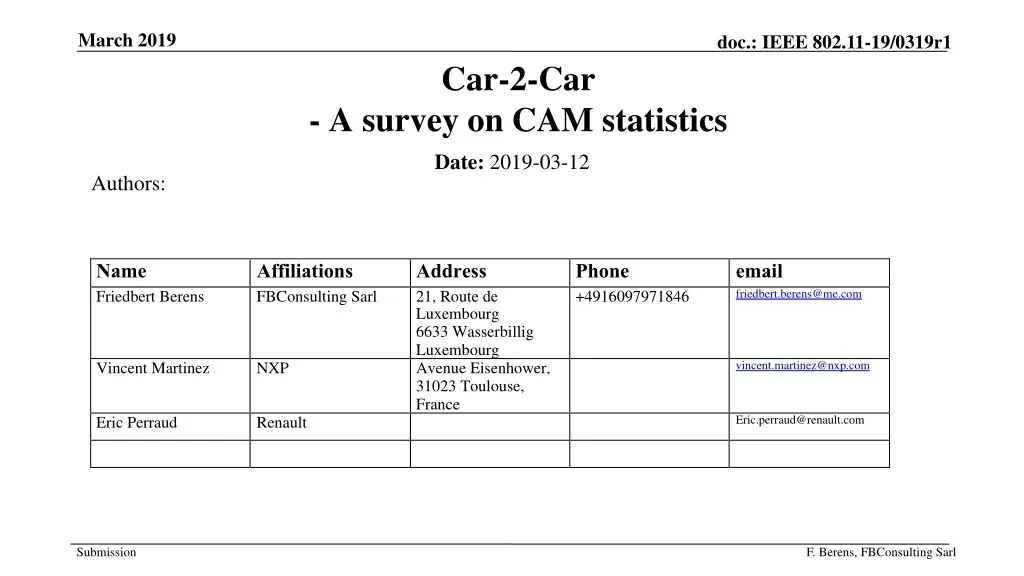 car 2 car a survey on cam statistics