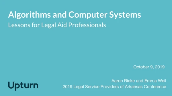 Aaron Rieke and Emma Weil 2019 Legal Service Providers of Arkansas Conference
