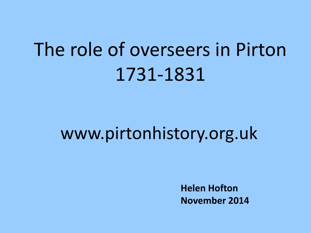 the role of overseers in pirton 1731 1831