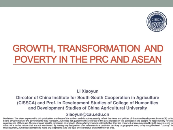 Growth, Transformation and Poverty in the PRC and ASEAN