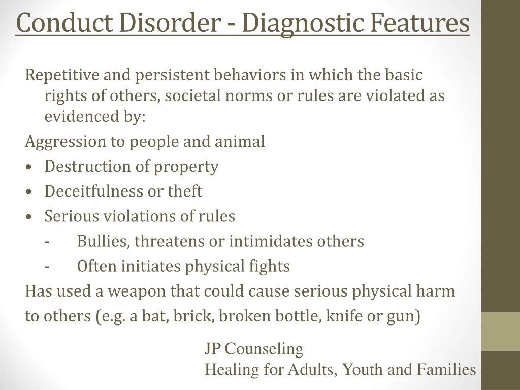 conduct disorder diagnostic features