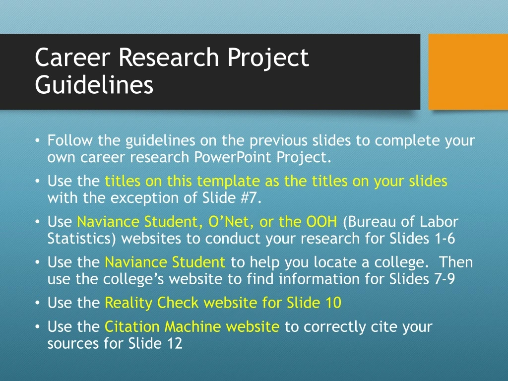 career research project guidelines