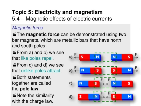 Topic 5: Electricity and magnetism 5.4 – Magnetic effects of electric currents