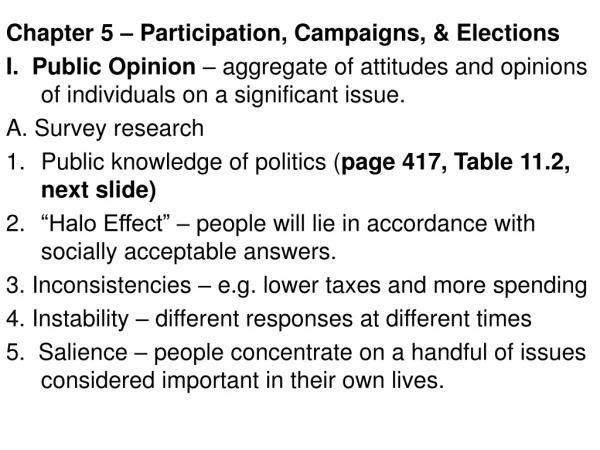 Chapter 5 – Participation, Campaigns, &amp; Elections