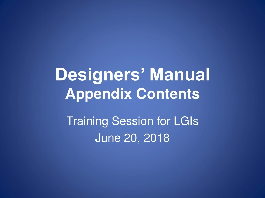 designers manual appendix contents