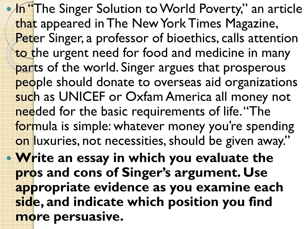 in the singer solution to world poverty
