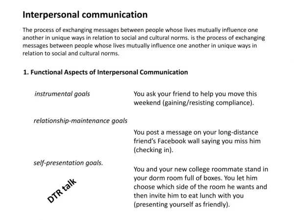 1. Functional Aspects of Interpersonal Communication