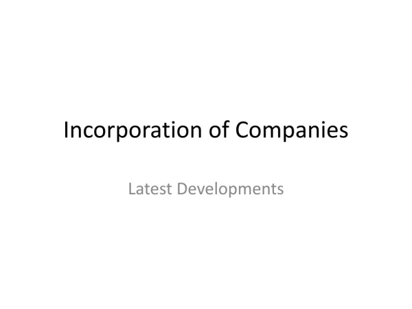 Incorporation of Companies