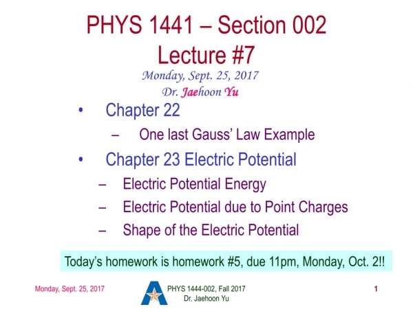 PHYS 1441 – Section 002 Lecture #7