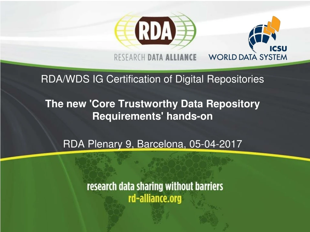 rda wds ig certification of digital repositories