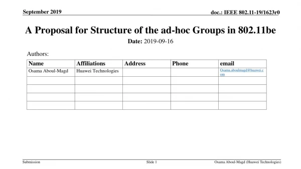 A Proposal for Structure of the ad-hoc Groups in 802.11be