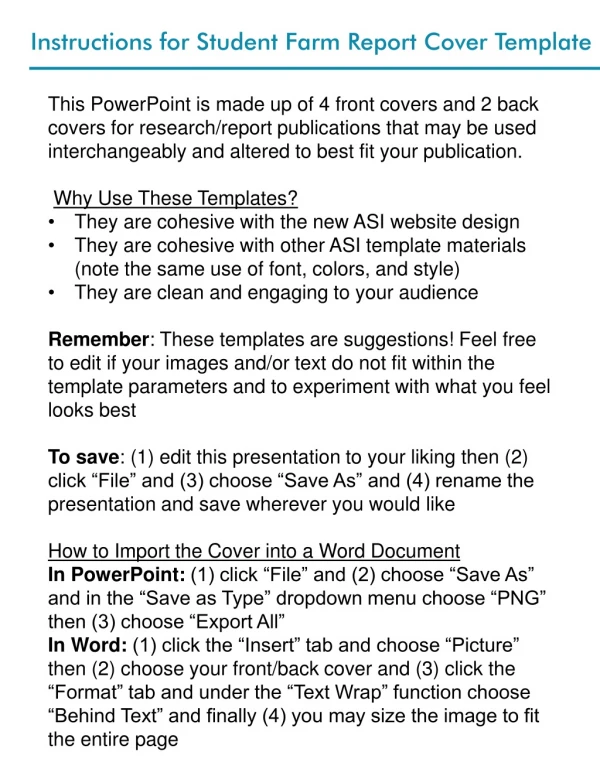 Instructions for Student Farm Report Cover Template