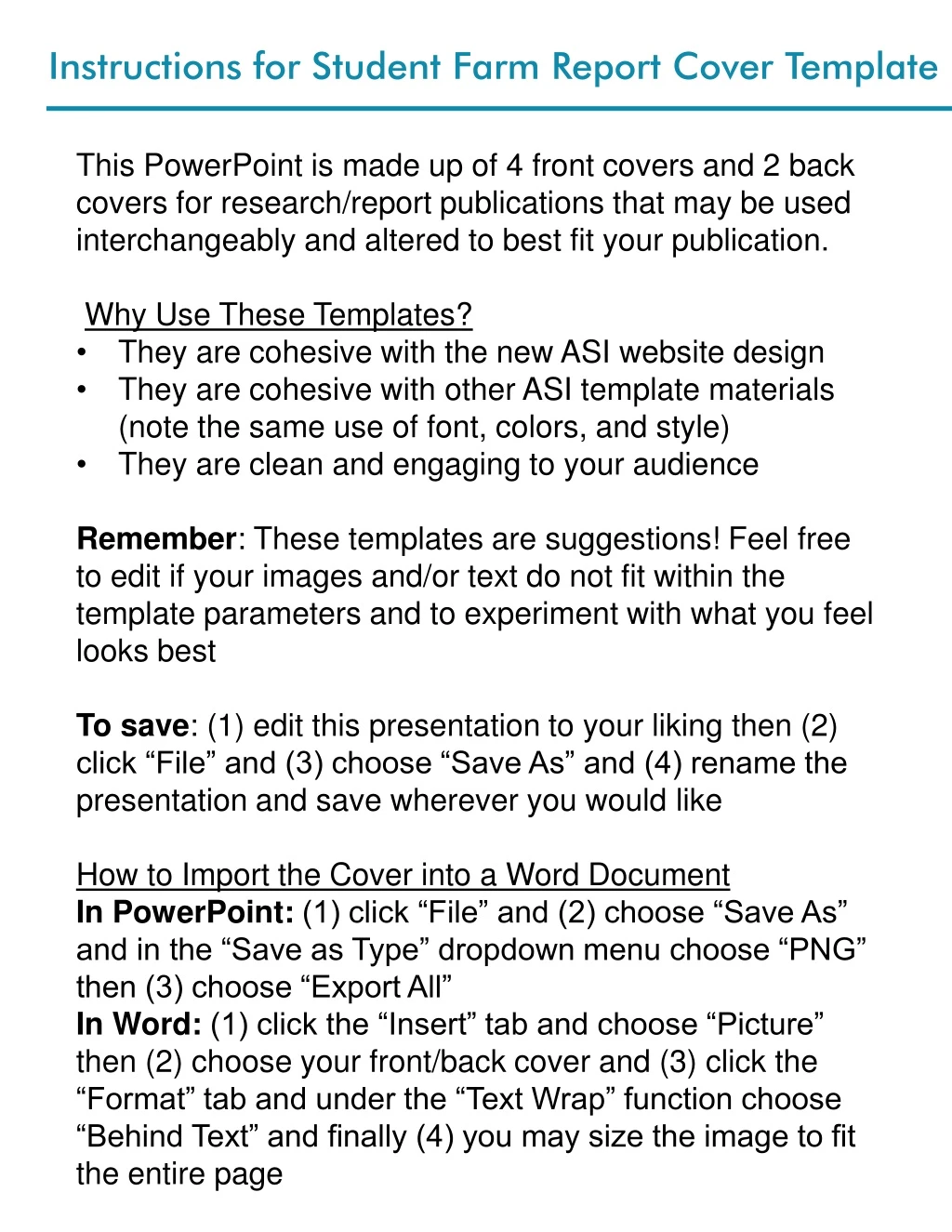 instructions for student farm report cover