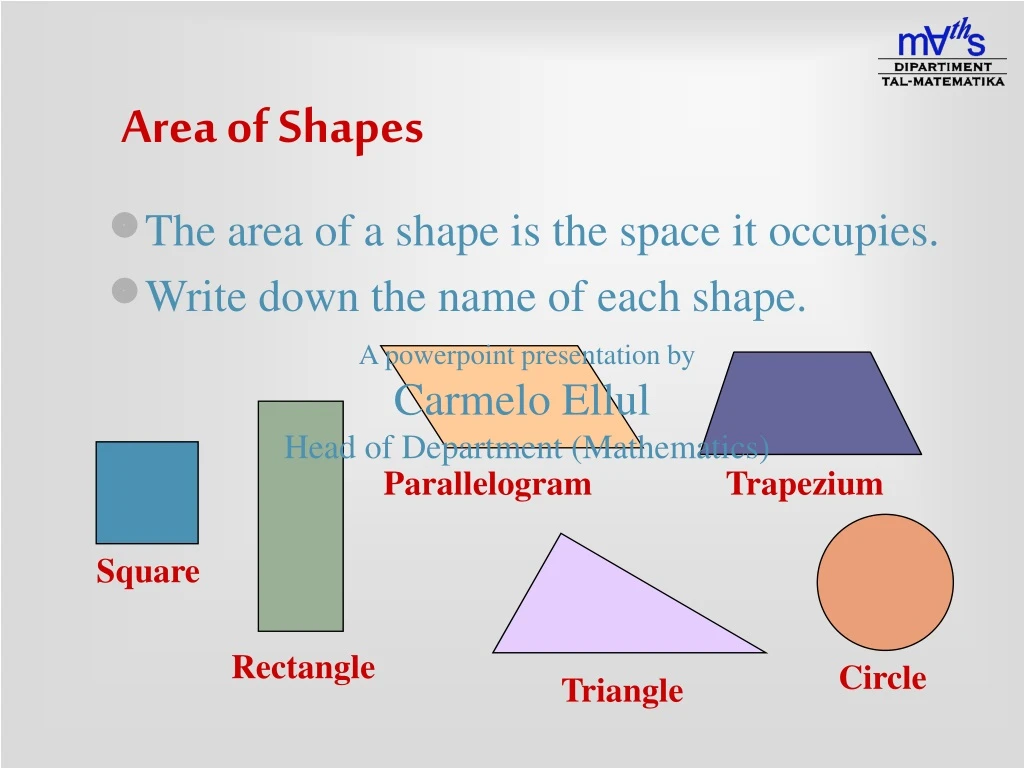 PPT - Area of Shapes PowerPoint Presentation, free download - ID:8917447