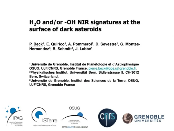 H 2 O and/or -OH NIR signatures at the surface of dark asteroids