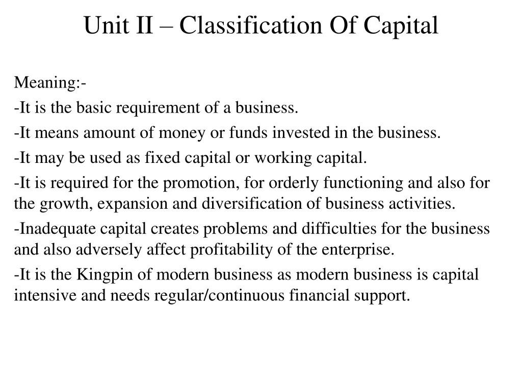 unit ii classification of capital