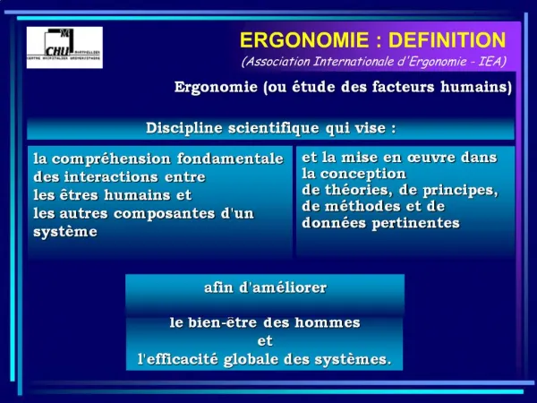 ERGONOMIE : DEFINITION Association Internationale dErgonomie - IEA