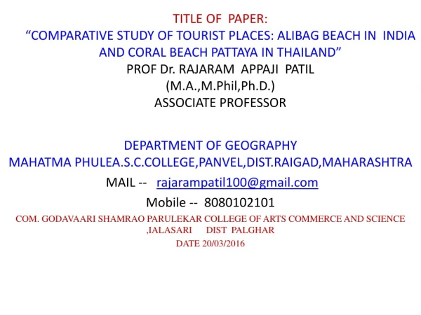 DEPARTMENT OF GEOGRAPHY MAHATMA PHULEA.S.C.COLLEGE,PANVEL,DIST.RAIGAD,MAHARASHTRA