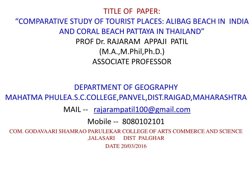 title of paper comparative study of tourist