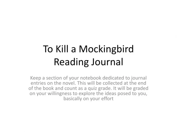 To Kill a Mockingbird Reading Journal