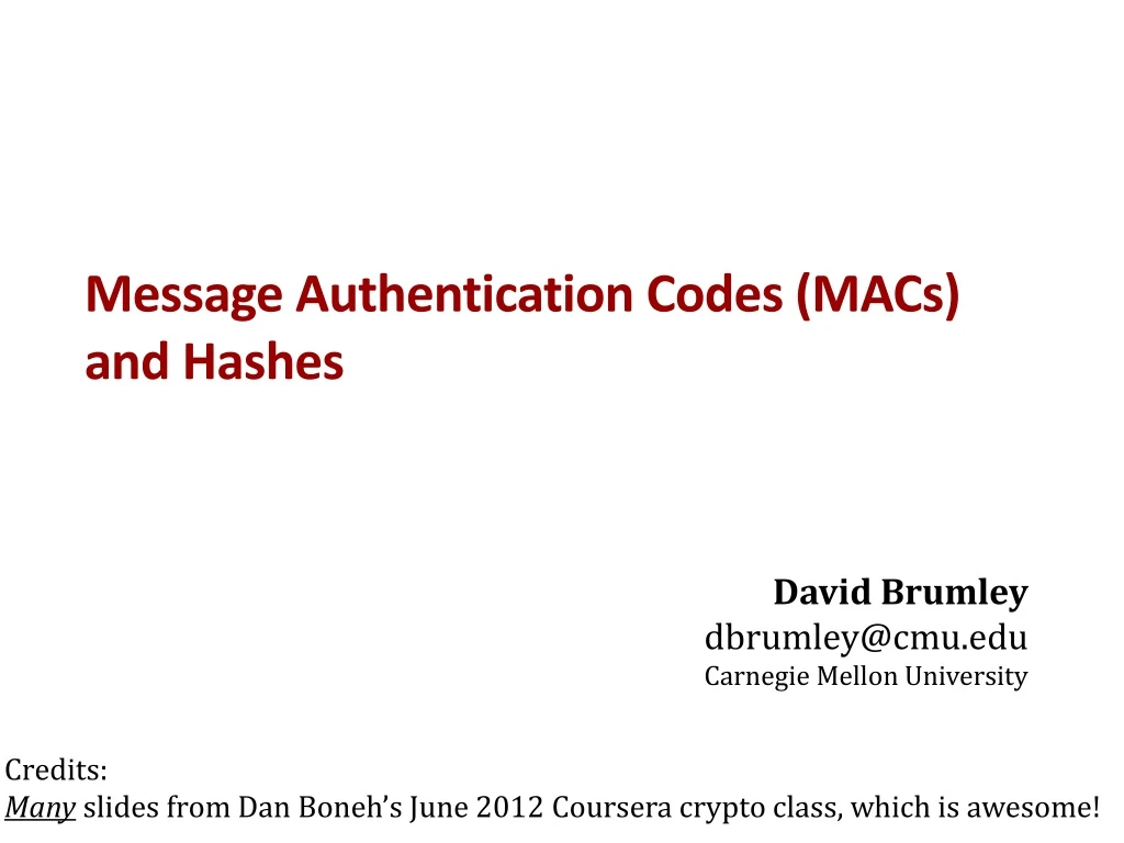 message authentication codes macs and hashes
