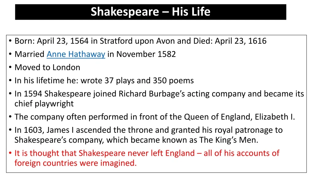 shakespeare his life