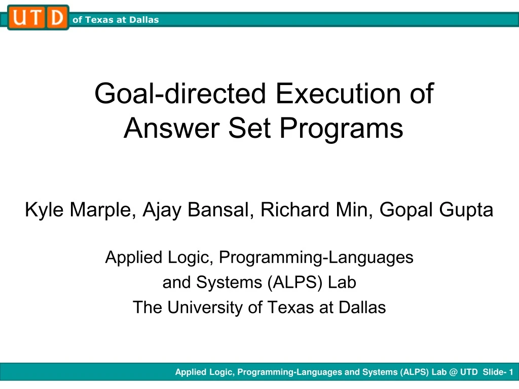 goal directed execution of answer set programs